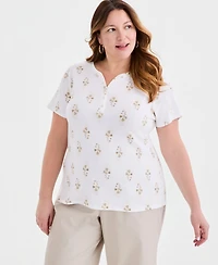 Style & Co Plus Printed Short-Sleeve Henley T-Shirt, Macy's Exclusive