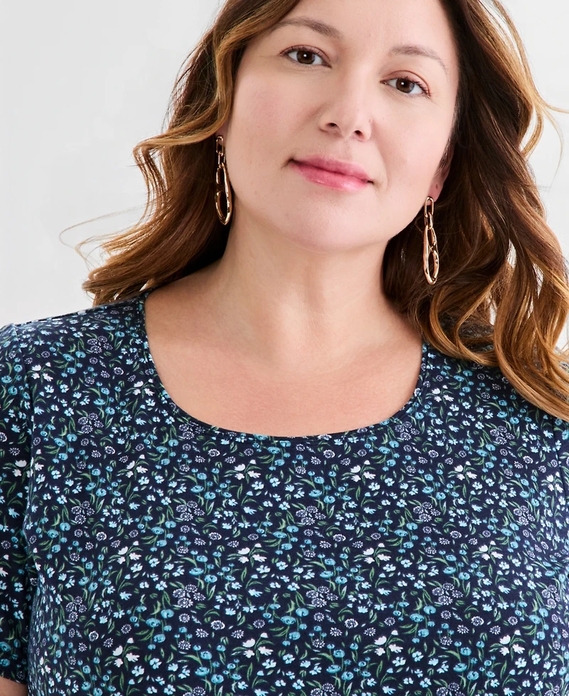Style & Co Plus Printed Short-Sleeve Scoop-Neck Top, Macy's Exclusive