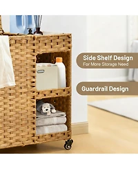 Yigii Gal. Rattan Laundry Hamper with Wheels, Liners, Mesh Bags, Durable