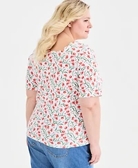Style & Co Plus Printed Scalloped Square-Neck Top, Macy's Exclusive