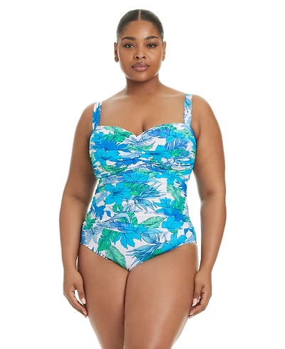 Bleu by Rod Beattie Plus Riviera Retreat Shirred-Front Sweetheart One Piece Swimsuit