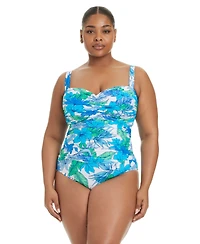 Bleu by Rod Beattie Plus Riviera Retreat Shirred-Front Sweetheart One Piece Swimsuit