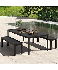 Gymax 2PCS 55'' Hdpe Outdoor Bench Weatherproof Backless Patio Garden