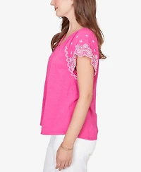 Ruby Rd. Petite Embroidered Sleeve Slub Knit T-shirt