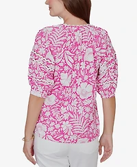 Ruby Rd. Petite Tropical Floral Trim Knit Top