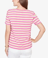 Ruby Rd. Petite Crochet Neck Stripe Knit T-shirt