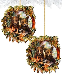 Designocracy Simple Joys Black Bear Cubs Bees Holiday Ornaments, Set of 2