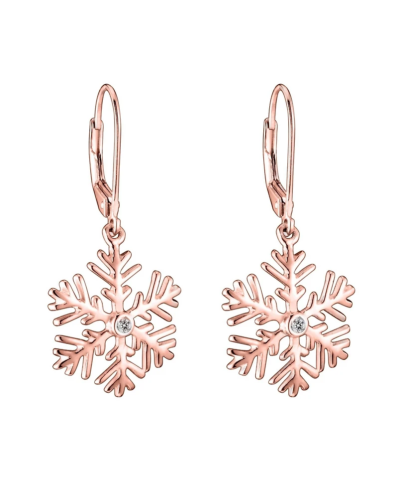 Cubic Zirconia Sterling Silver Snowflake Drop Euro Earrings