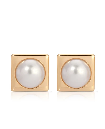 Ettika Square Pearl Stud Earrings