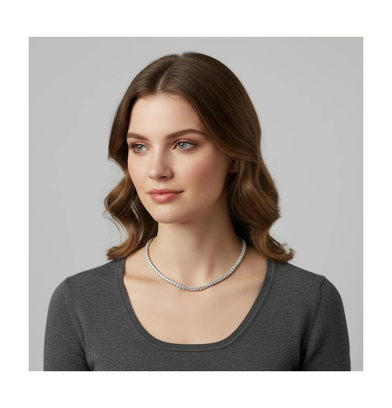 Sterling Silver White Gold Plated Cubic Zirconia 2MM Tennis Necklace