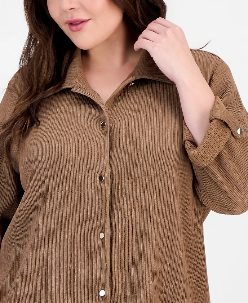 Anne Klein Plus Button-Front Roll-Tab-Sleeve Shirt