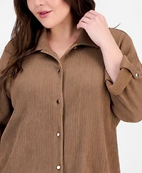 Anne Klein Plus Button-Front Roll-Tab-Sleeve Shirt