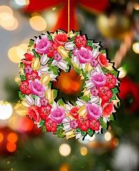 Designocracy Love You Flowers Wreath Holiday Ornaments, Set of 2