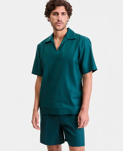 Alfani Men's Short-Sleeve Linen-Blend Johnny Collar Shirt, Macy's Exclusive