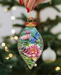 Designocracy Dragonflies and Water Lilies Holiday Ornaments, Set of 2