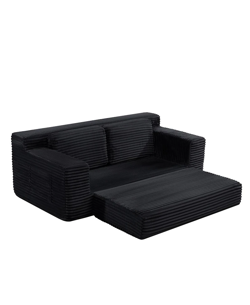 Streamdale Furniture Streamdale Corduroy Cloud Double Sofa, 2-in-1 Convertible Sofa Bed, Black