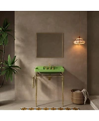 Sillysis 28" Bathroom Console Sink with Ceramic Vanity, Wall Mounted Basin & Stainless Steel Legs