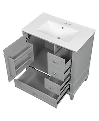 Sillysis 30'' Bathroom Vanity with Ceramic Sink, Solid Wood & Mdf, Multi-Drawer Storage Soft Close Door for Modern Bathrooms