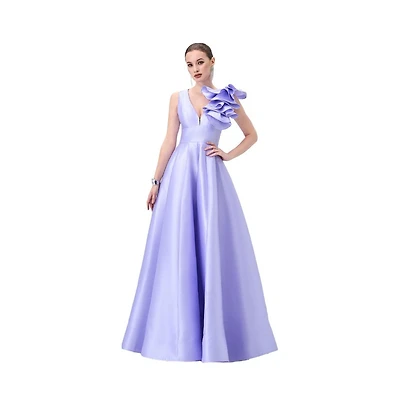 Bariano Women's Mirella V Neck Ruffle Gown
