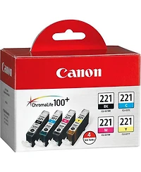 Canon Cli-221CL Combo 4-Pack of Black, Cyan, Magenta, and Yellow Ink Tanks for Select Pixma iP, Mp, Mx Series Printers