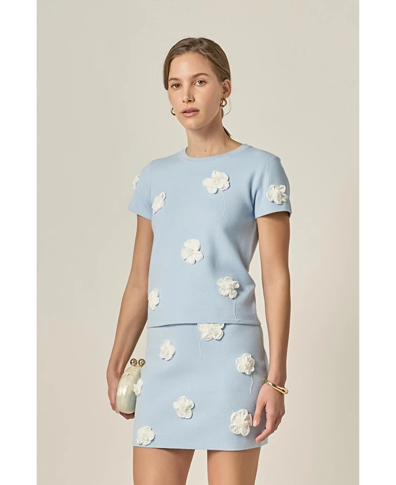 English Factory Women's 3D Flower Knit Top