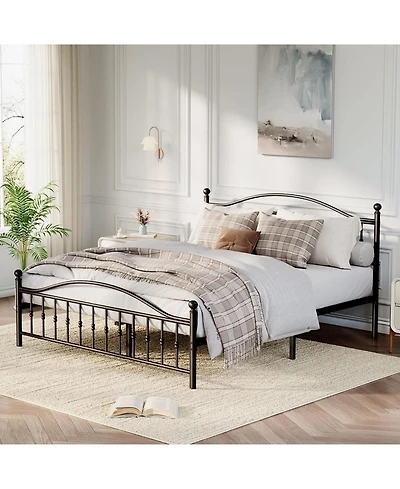 gaomon Metal Platform Bed Frame with Vintage Circular Headboard and Footboard, Heavy-Duty Iron Frame, No Box Spring Needed, Noise-Free Design