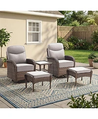 Gymojoy 5-Piece Wicker Patio Conversation Set with 6-inch Olefin Cushions Patio Swivel Chair with Ottoman