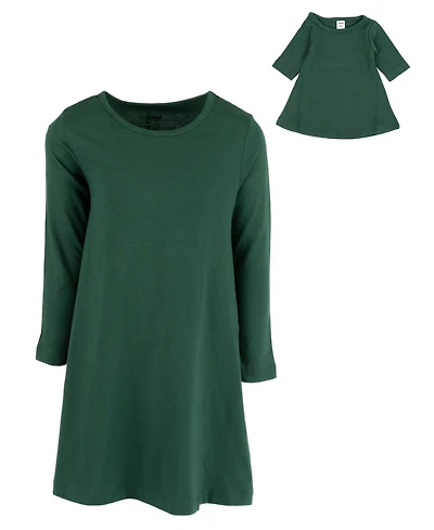 Leveret Toddler Girls Matching Doll Long Sleeve Cotton Crew Neck A-Line Dress