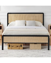 gaomon Rattan Bed Frame with Cane Headboard, Boho Platform, Slat Support, No Box Spring, Easy Assembly