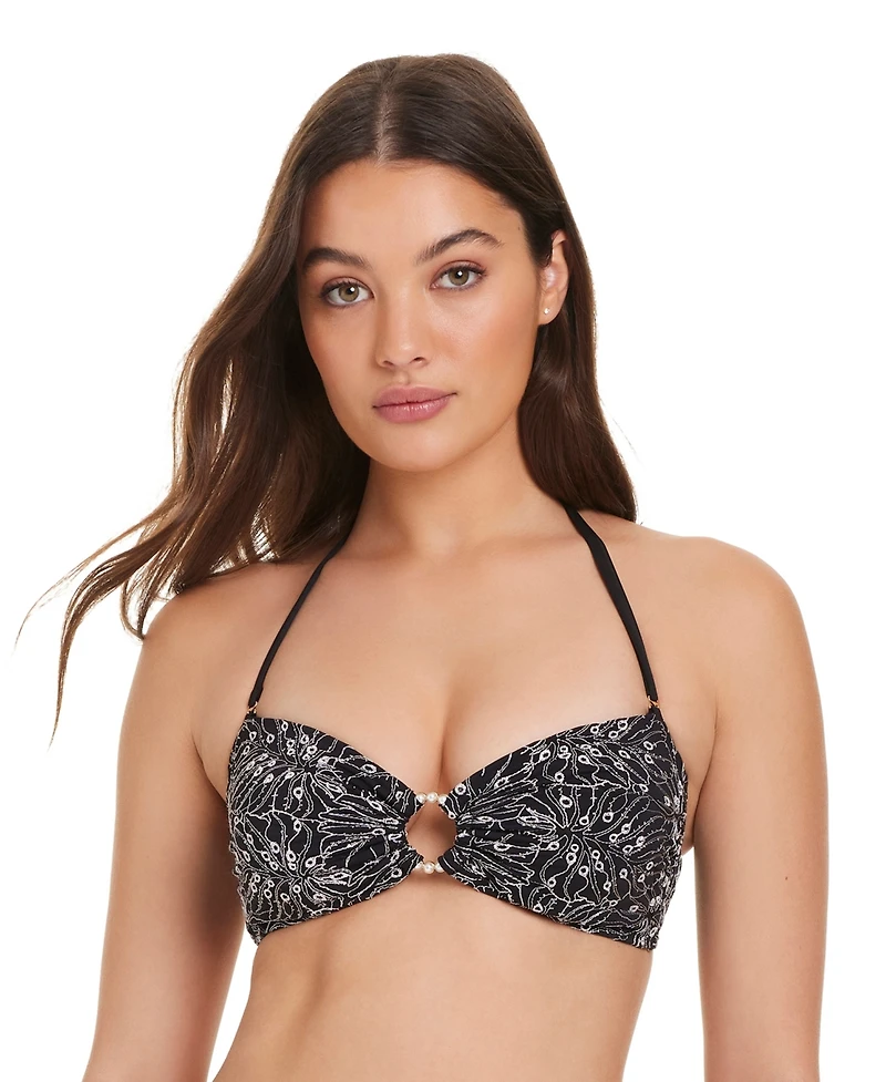 Red Carter Women's Bandeau Neck Embroidered Bikini Top