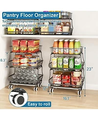 Yigii 3-Tier Rolling Pantry Cart with Lockable Wheels for Kitchen Storage