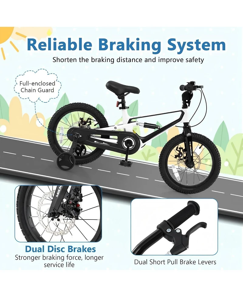 Hongge 16 Inch Kids Bike Magnesium Alloy Bicycle Adjustable for Aged 4 to 7