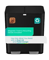 Home Zone Living 16 Gallon Stainless Steel Kitchen Trash and Recycling Can with Clean Aura Odor Control and Soft Close Lids.