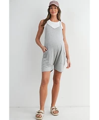 Hello Miz Maternity Sleeveless Loose Fit V-Neck Romper with Pockets and Adjustable Straps