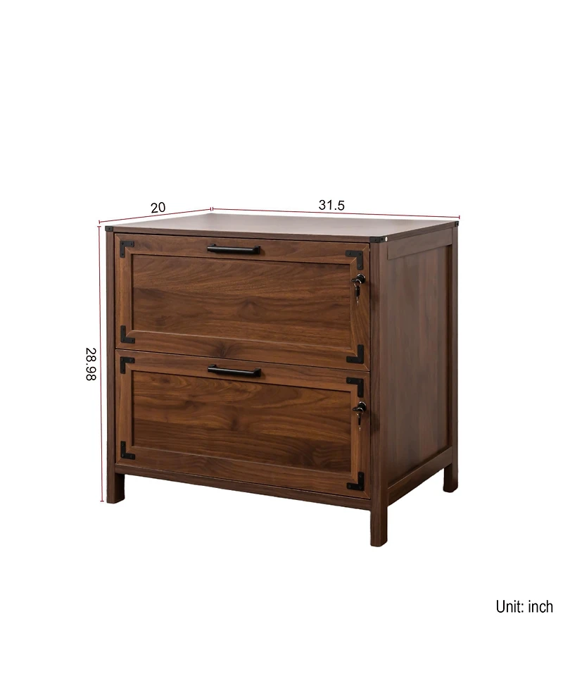 Rainsken 2 Drawer File Cabinet, Home Office Filing Organizer, Wood Lateral Filing Cabinet with Lock for Letter/Legal/A4/F4