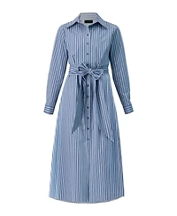 Ivonne Women's Striped Midi Collared Dress with Waist Tie