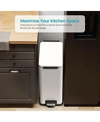 Home Zone Living 8 Gallon Slim Stainless Steel Kitchen Trash Can with Step Pedal and Soft Close Lid