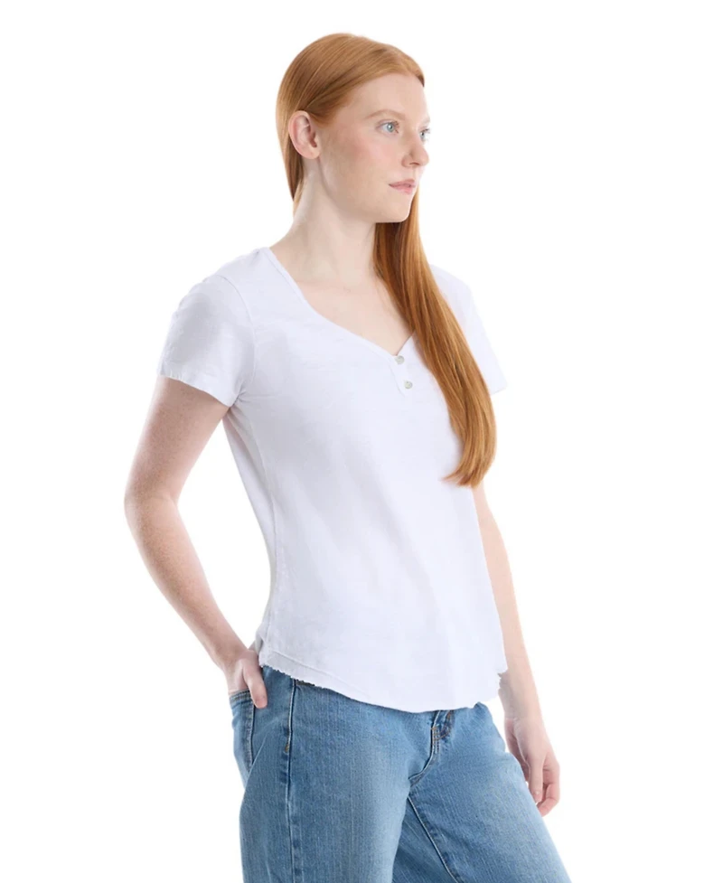 Wilt Women's Clothing V-Neck Henley Short Sleeve Tee