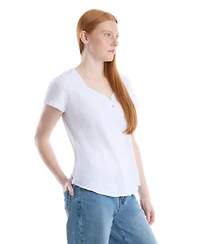 Wilt Women's Clothing V-Neck Henley Short Sleeve Tee