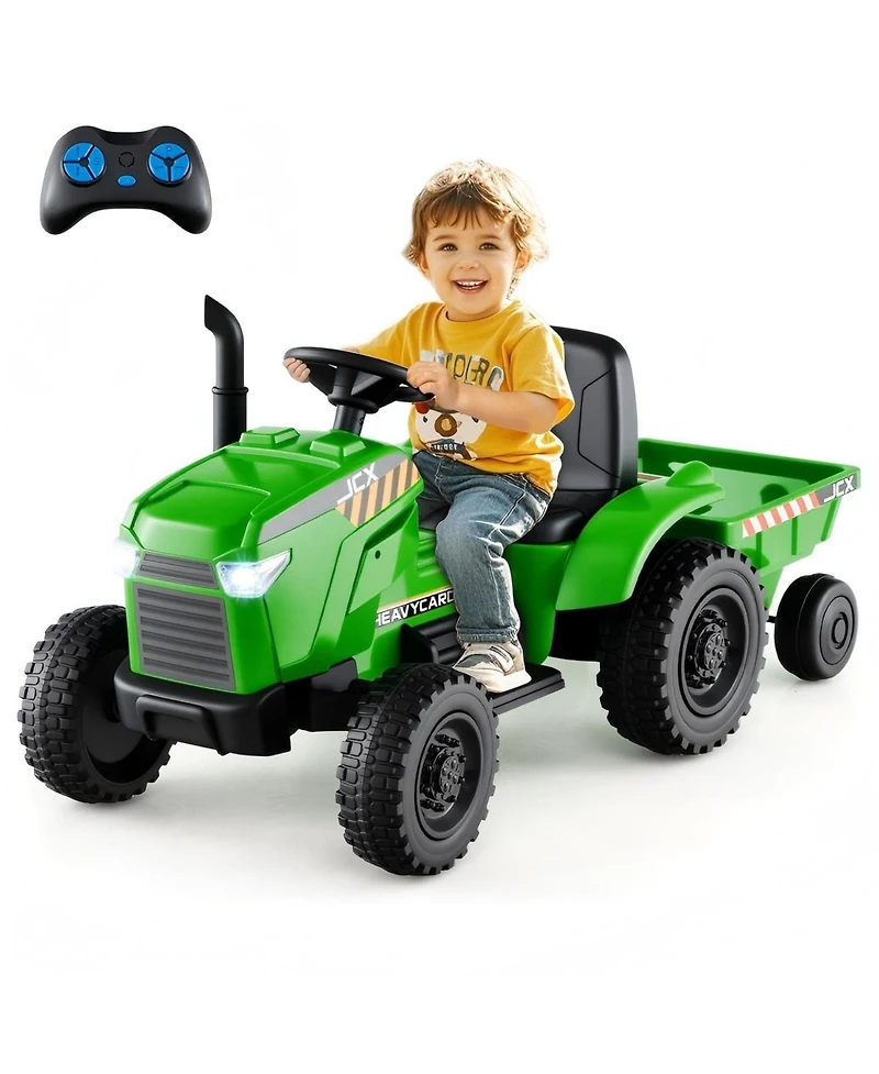 Hongge 12V 2 in 1 Kids Ride On Tractor with Trailer and 3-Gear Shift