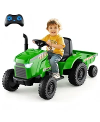Hongge 12V 2 in 1 Kids Ride On Tractor with Trailer and 3-Gear Shift
