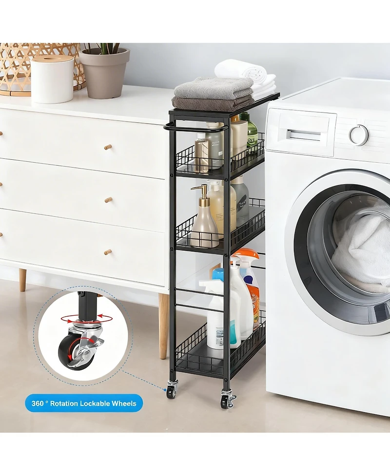 Yigii 4-Tier Slim Storage Cart with Wood for Narrow Spaces - Multi-Purpose Use