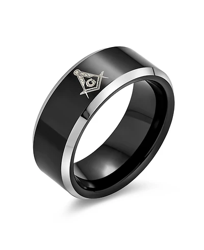 Bling Jewelry Square Compass Freemason Masonic Titanium Band Ring Silver Tone Comfort Fit 8MM