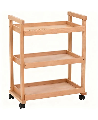 Yigii Solid Beechwood Art Cart with 3-Tier Shelves and Swivel Wheels
