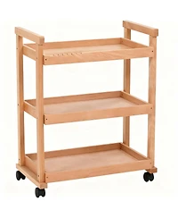 Yigii Solid Beechwood Art Cart with 3-Tier Shelves and Swivel Wheels