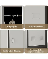 gaomon 71" Metal Locker Cabinet with Hanging Rod and Shelves, Heavy Duty Steel Storage for Office or Gym