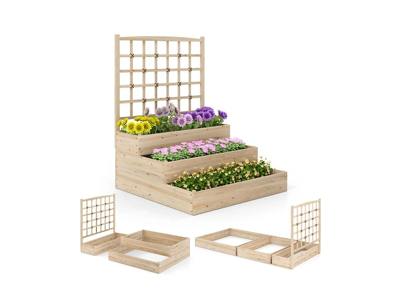 Slickblue 3-Tier Raised Garden Bed with Lattice Trellis