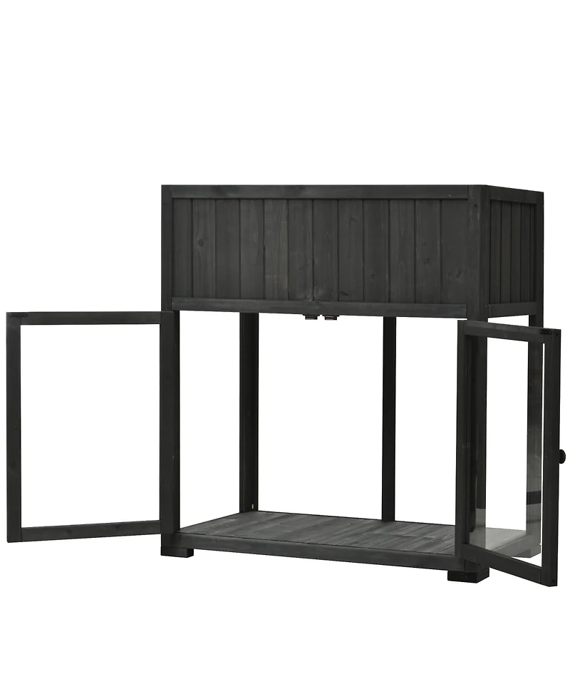 sumyeg Patio 35.4"x17.7"x37.4" Mini Wood Cold Frame 2 Doors Garden Greenhouse with Wheels,Raised Bed Liner