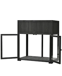 sumyeg Patio 35.4"x17.7"x37.4" Mini Wood Cold Frame 2 Doors Garden Greenhouse with Wheels,Raised Bed Liner