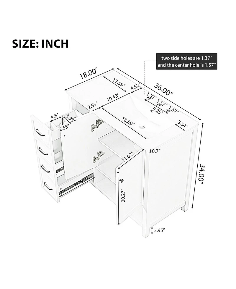 Sillysis 36" Freestanding Bathroom Vanity with Ceramic Sink, Storage Cabinet, Modern Painted Finish, Right Side Basin